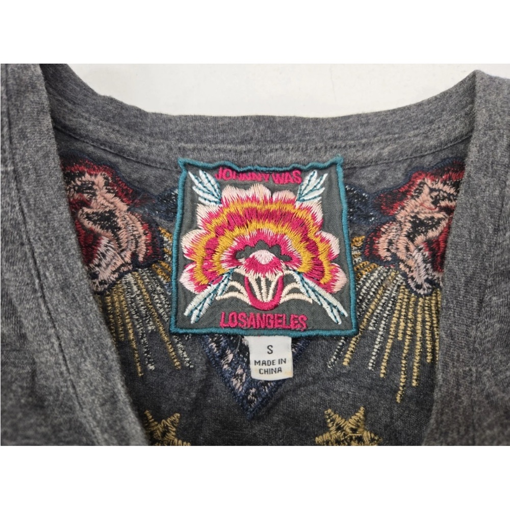 Johnny Was Selah Cuffed Puff Long Tee Crew Floral Embroidery Shirt Size S Womens - Picture 3 of 6